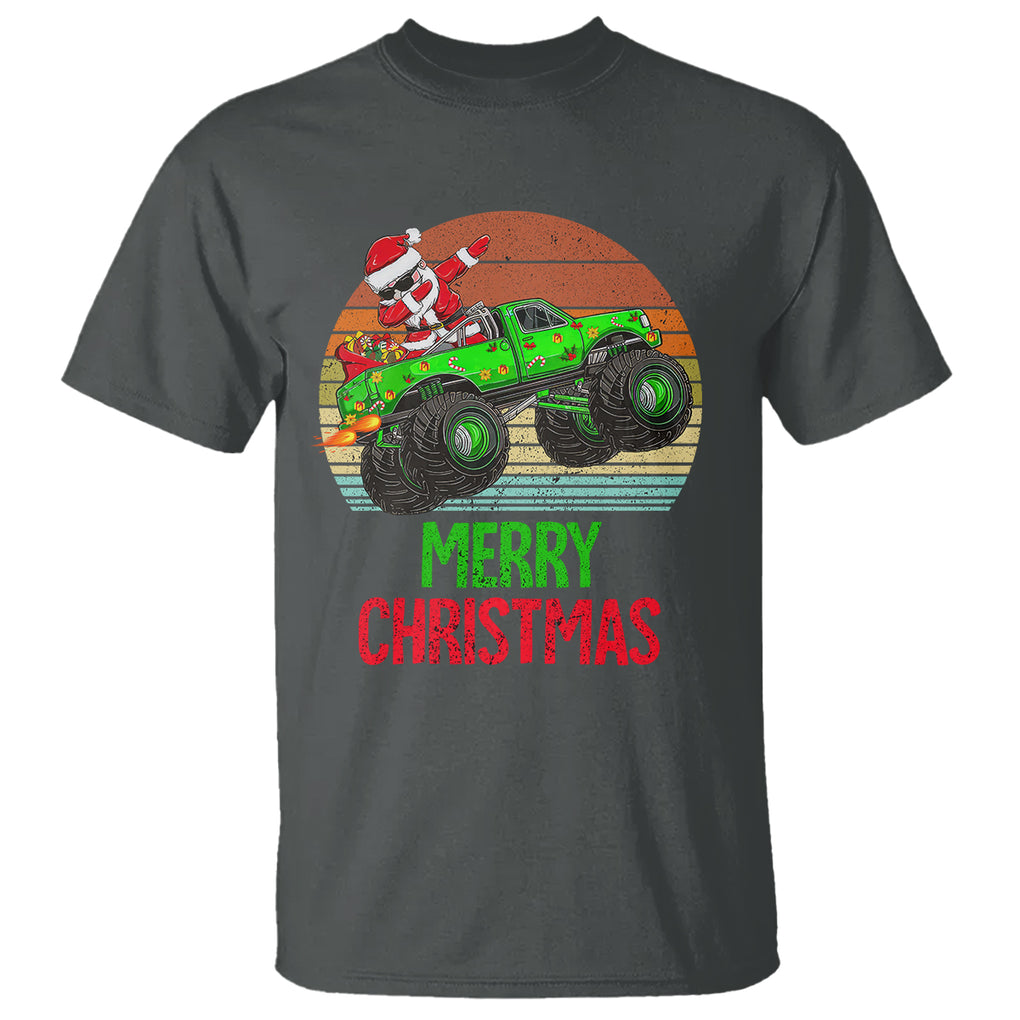 Merry Christmas Santa Monster Truck Dabbing T Shirt TS09 Dark Heather Printyourwear
