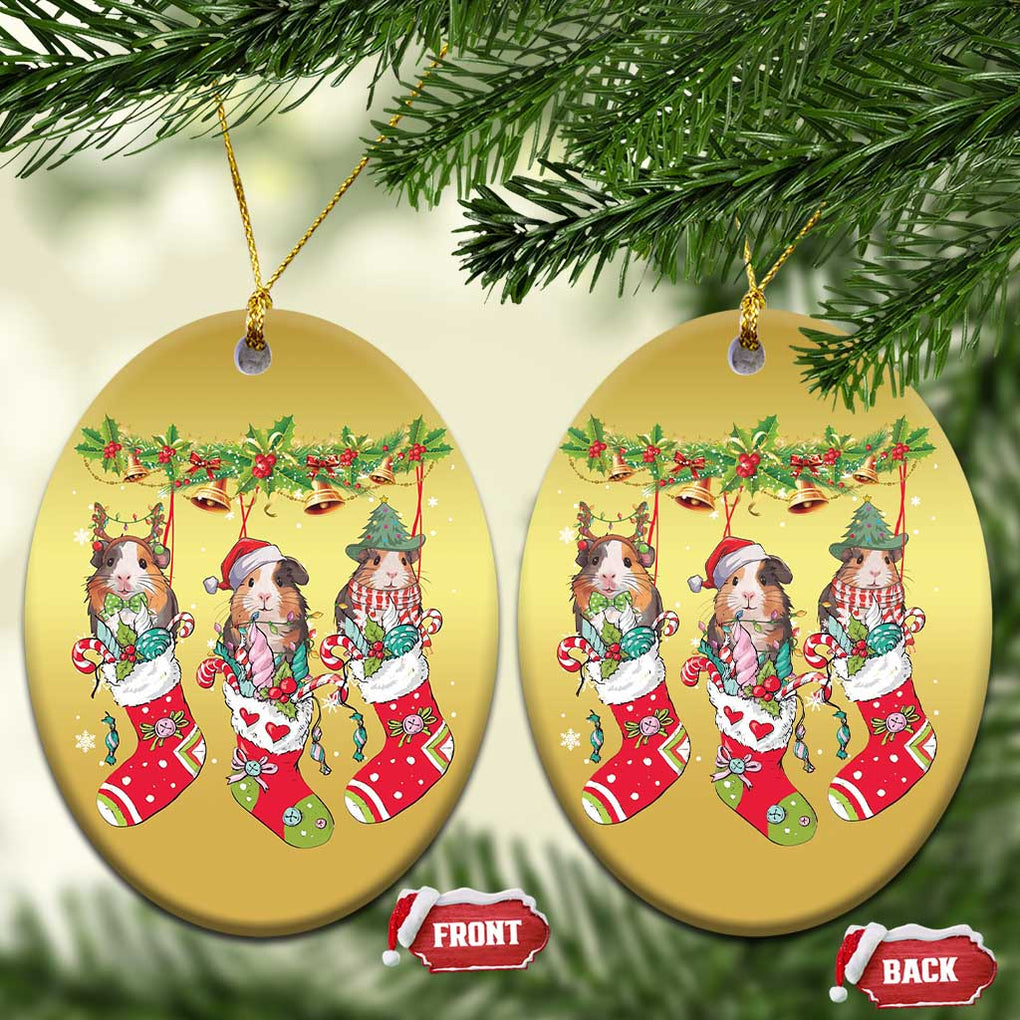 Guinea Pig In Xmas Socks Cute Santa Hat Christmas Ornament TS09 Oval Gold Print Your Wear