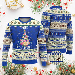 Xmas In Hawaii Ugly Christmas Sweater Mele Kalikimaka Hawaiian Christmas Tree Tropical Flower TS09 Blue Print Your Wear