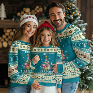 Xmas In Hawaii Ugly Christmas Sweater Mele Kalikimaka Hawaiian Christmas Tree Tropical Flower TS09 Teal Print Your Wear