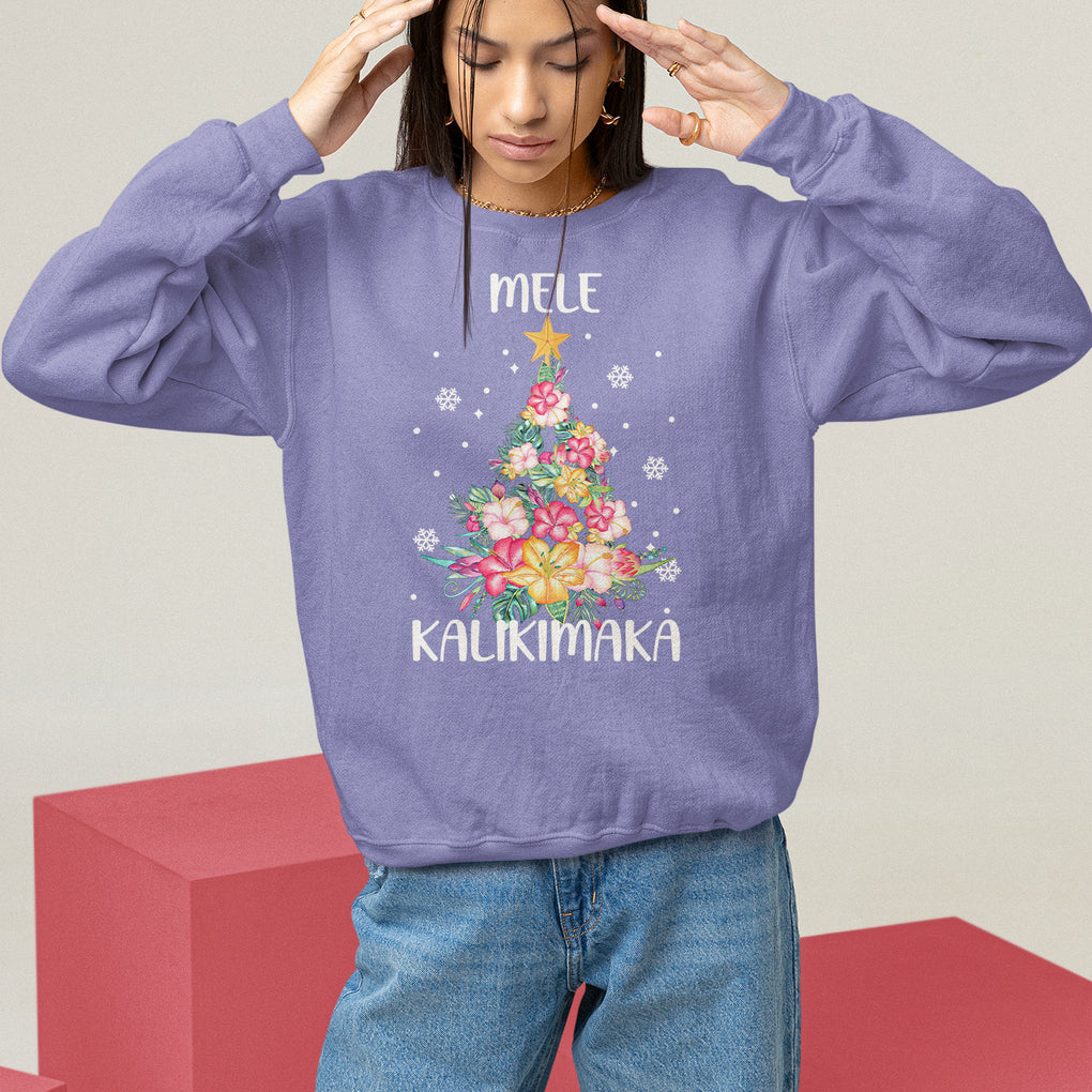 Mele Kalikimaka Hawaiian Christmas Tree Tropical Flower Sweatshirt TS09 Violet Printyourwear