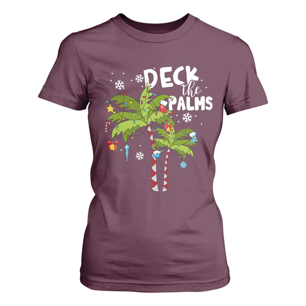 Christmas In Hawaii T Shirt For Women Deck the Palms Xmas Tree TS09 Maroon Print Your Wear