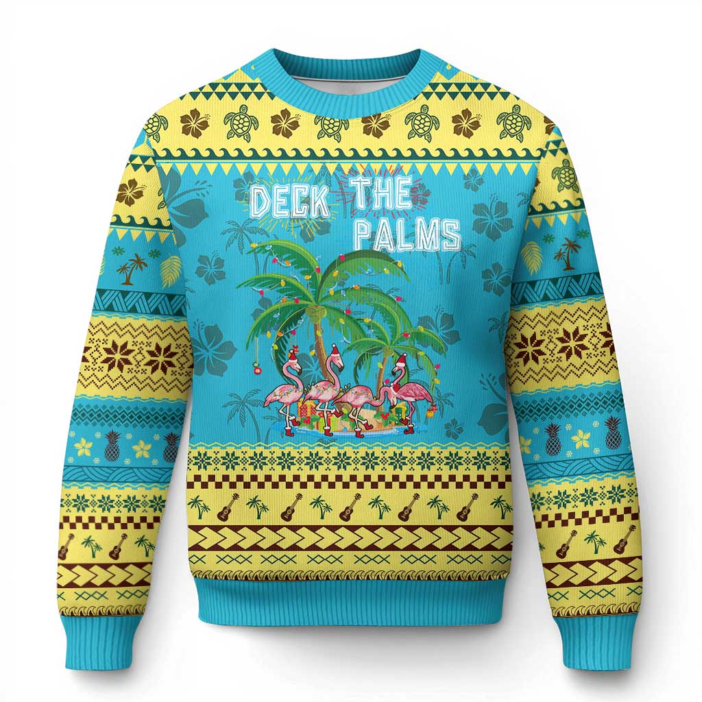 Xmas In Hawaii Ugly Christmas Sweater Deck the Palms Firework Flamingo TS09 Hawaii Print Your Wear