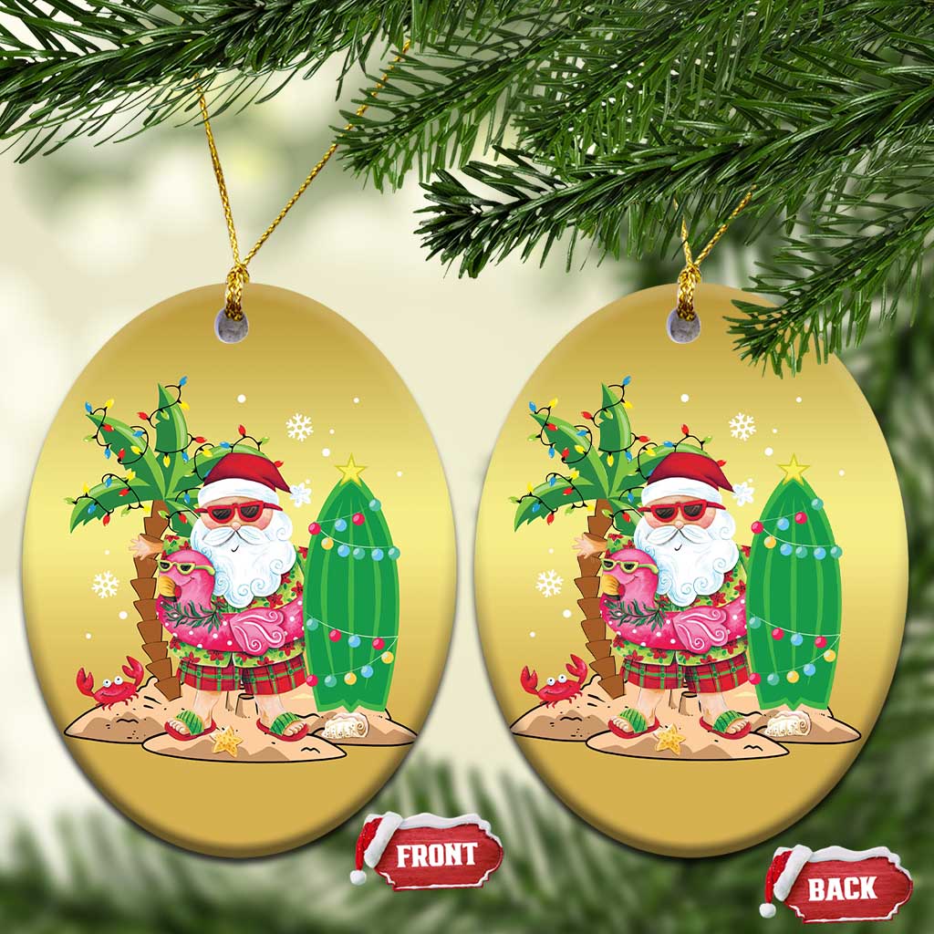 Xmas In Hawaii Christmas Ornament Flamingo Float Xmas Palm Tree Surfboard Cute Santa At Beach TS09 Oval Gold Print Your Wear