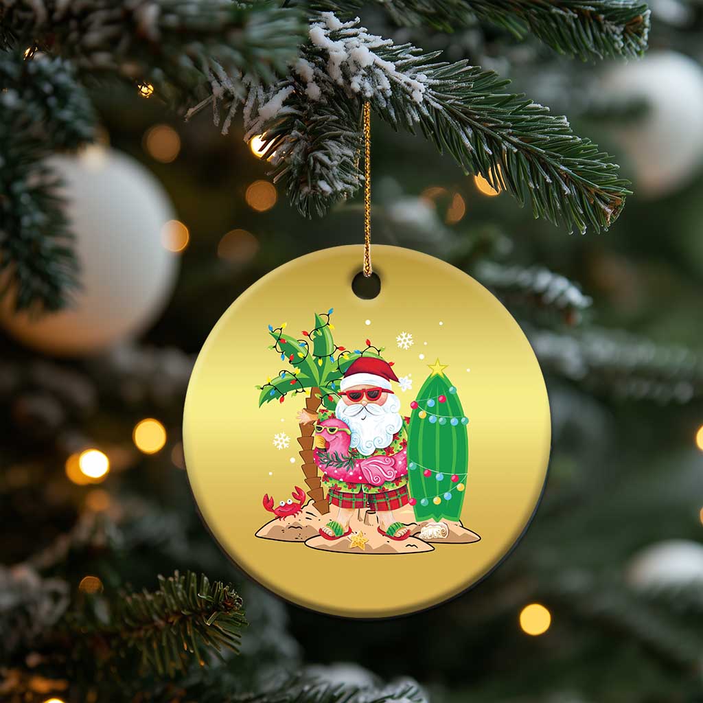 Xmas In Hawaii Christmas Ornament Flamingo Float Xmas Palm Tree Surfboard Cute Santa At Beach TS09 Print Your Wear