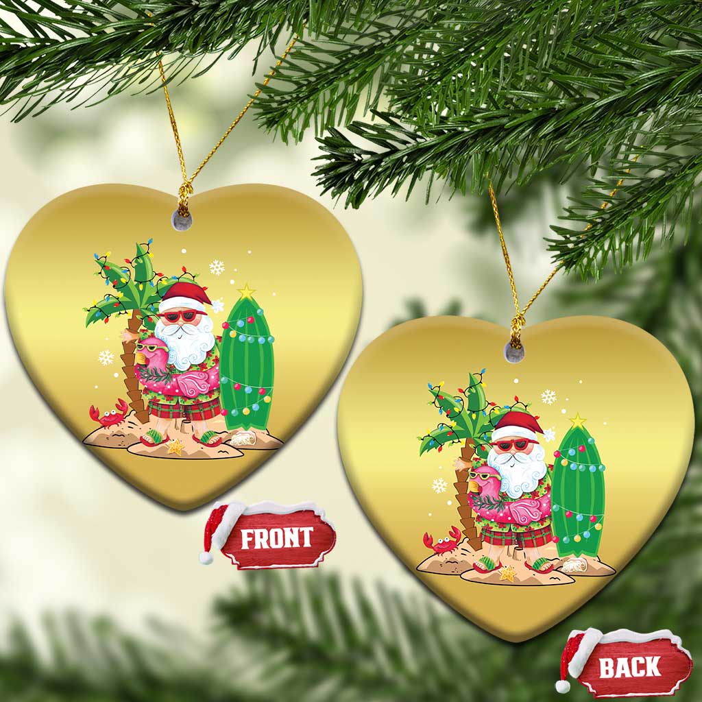 Xmas In Hawaii Christmas Ornament Flamingo Float Xmas Palm Tree Surfboard Cute Santa At Beach TS09 Heart Gold Print Your Wear