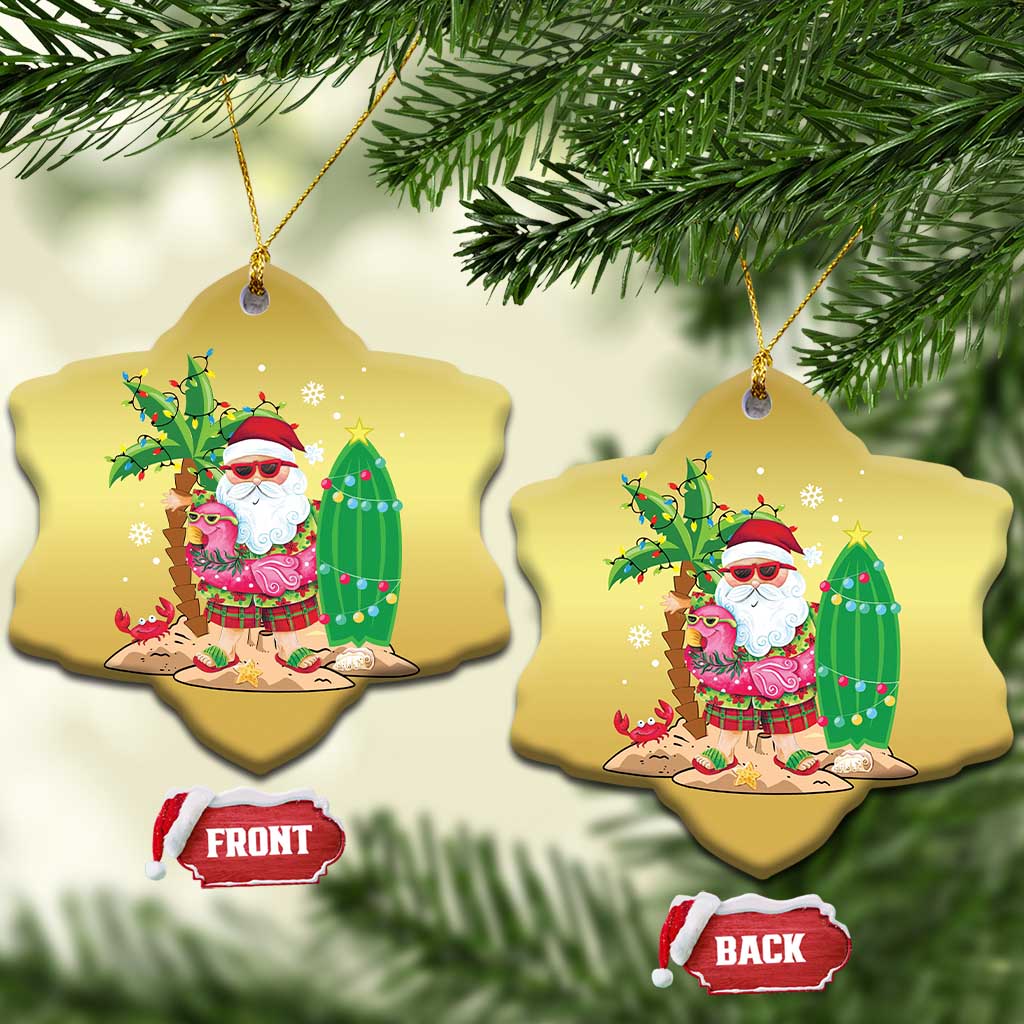 Xmas In Hawaii Christmas Ornament Flamingo Float Xmas Palm Tree Surfboard Cute Santa At Beach TS09 Snow Flake Gold Print Your Wear