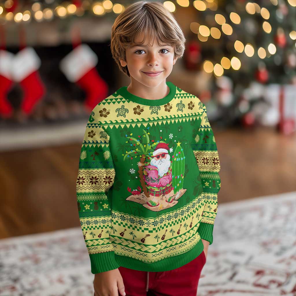 Xmas In Hawaii Ugly Christmas Sweater Flamingo Float Xmas Palm Tree Surfboard Cute Santa At Beach TS09 Forest Print Your Wear
