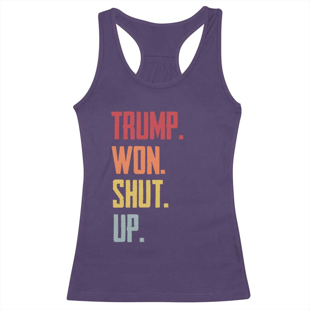 Funny Trump Won Shut Up 2024 Racerback Tank Top TS09 Purple Print Your Wear