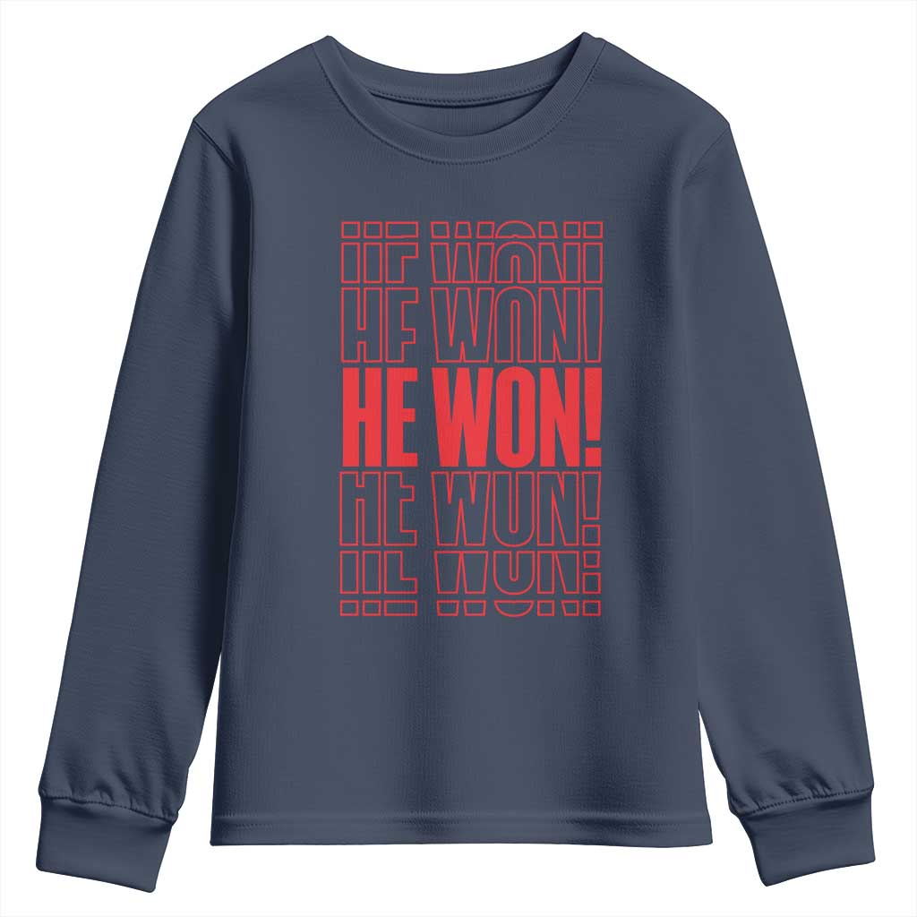 Trump US President He Won 2024 Youth Sweatshirt TS09 Navy Print Your Wear