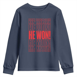 Trump US President He Won 2024 Youth Sweatshirt TS09 Navy Print Your Wear