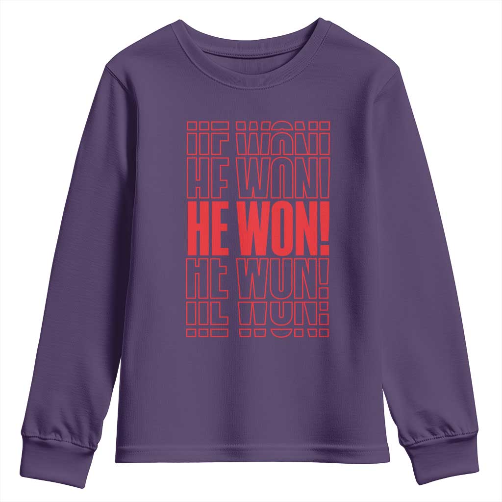 Trump US President He Won 2024 Youth Sweatshirt TS09 Purple Print Your Wear