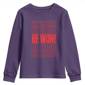 Trump US President He Won 2024 Youth Sweatshirt TS09 Purple Print Your Wear
