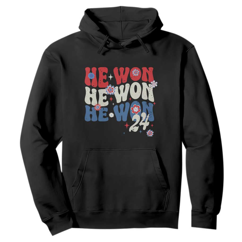 Trump US President He Won 2024 Groovy Retro Hoodie TS09 Black Print Your Wear