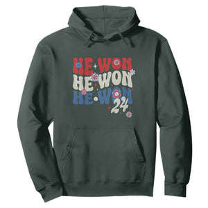 Trump US President He Won 2024 Groovy Retro Hoodie TS09 Dark Forest Green Print Your Wear