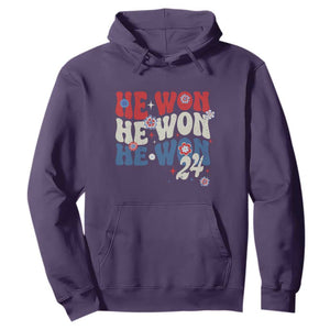 Trump US President He Won 2024 Groovy Retro Hoodie TS09 Purple Print Your Wear