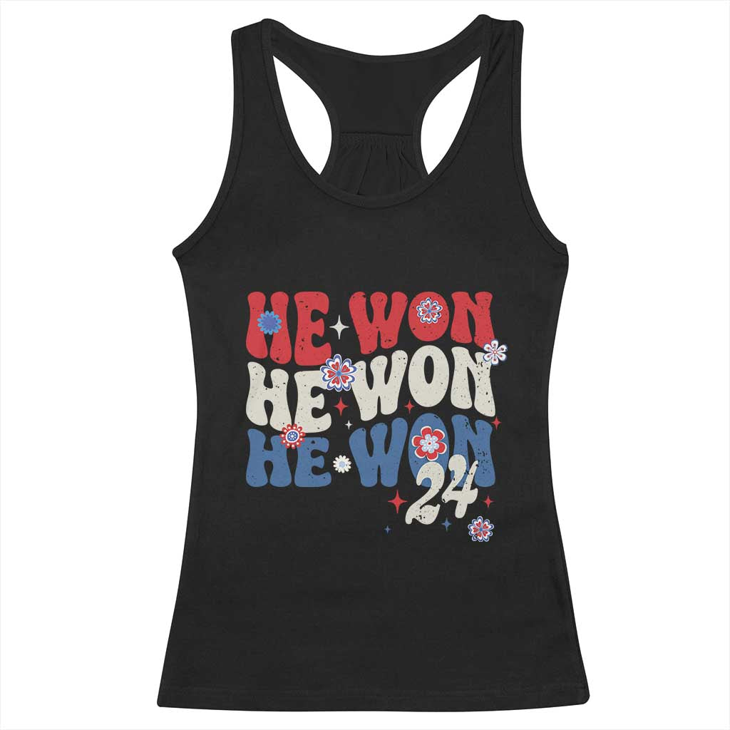 Trump US President He Won 2024 Groovy Retro Racerback Tank Top TS09 Black Print Your Wear
