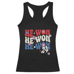 Trump US President He Won 2024 Groovy Retro Racerback Tank Top TS09 Black Print Your Wear