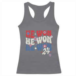 Trump US President He Won 2024 Groovy Retro Racerback Tank Top TS09 Charcoal Print Your Wear