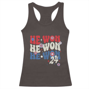 Trump US President He Won 2024 Groovy Retro Racerback Tank Top TS09 Dark Chocolate Print Your Wear