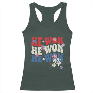 Trump US President He Won 2024 Groovy Retro Racerback Tank Top TS09 Dark Forest Green Print Your Wear