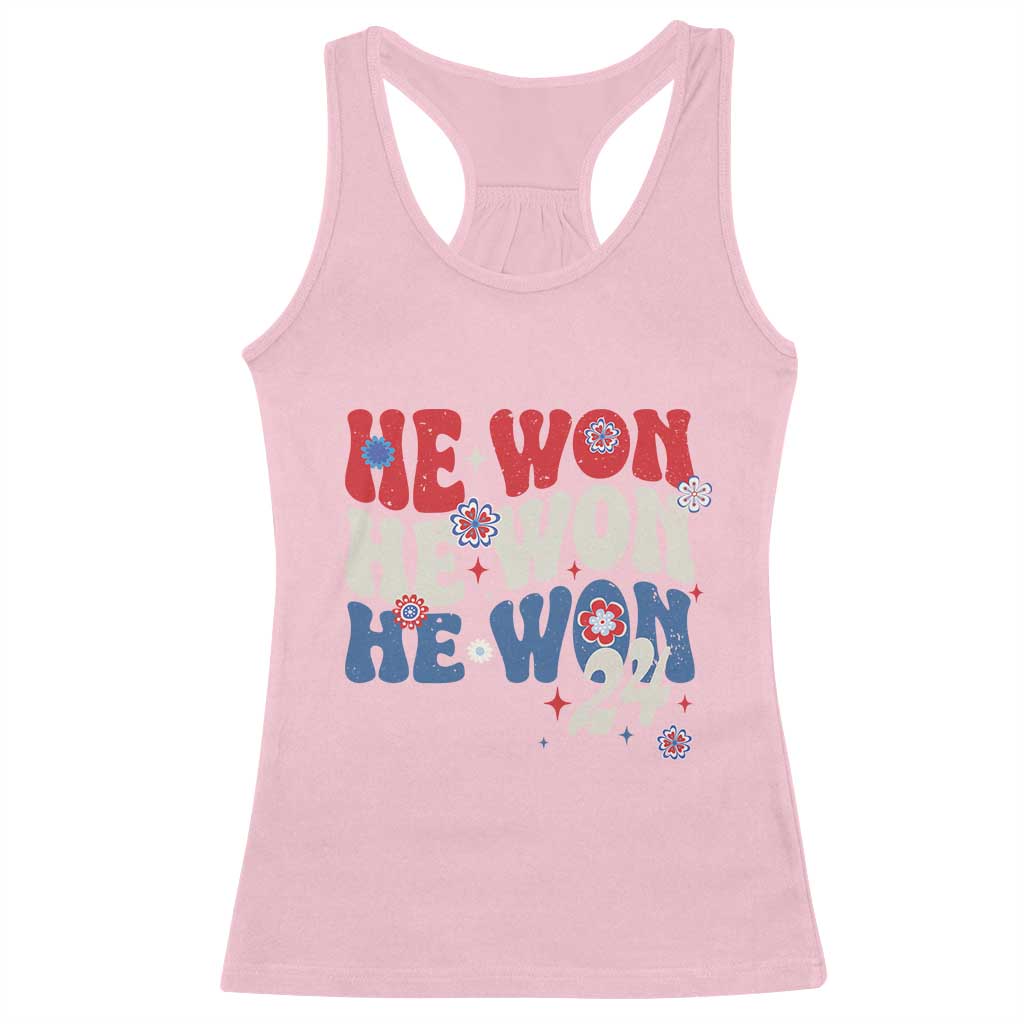 Trump US President He Won 2024 Groovy Retro Racerback Tank Top TS09 Light Pink Print Your Wear