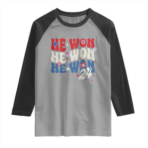 Trump US President He Won 2024 Groovy Retro Raglan Shirt TS09 Sport Gray Black Print Your Wear
