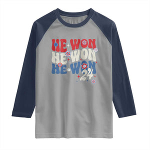 Trump US President He Won 2024 Groovy Retro Raglan Shirt TS09 Sport Gray Navy Print Your Wear