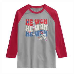 Trump US President He Won 2024 Groovy Retro Raglan Shirt TS09 Sport Gray Red Print Your Wear