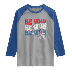 Trump US President He Won 2024 Groovy Retro Raglan Shirt TS09 Sport Gray Royal Print Your Wear