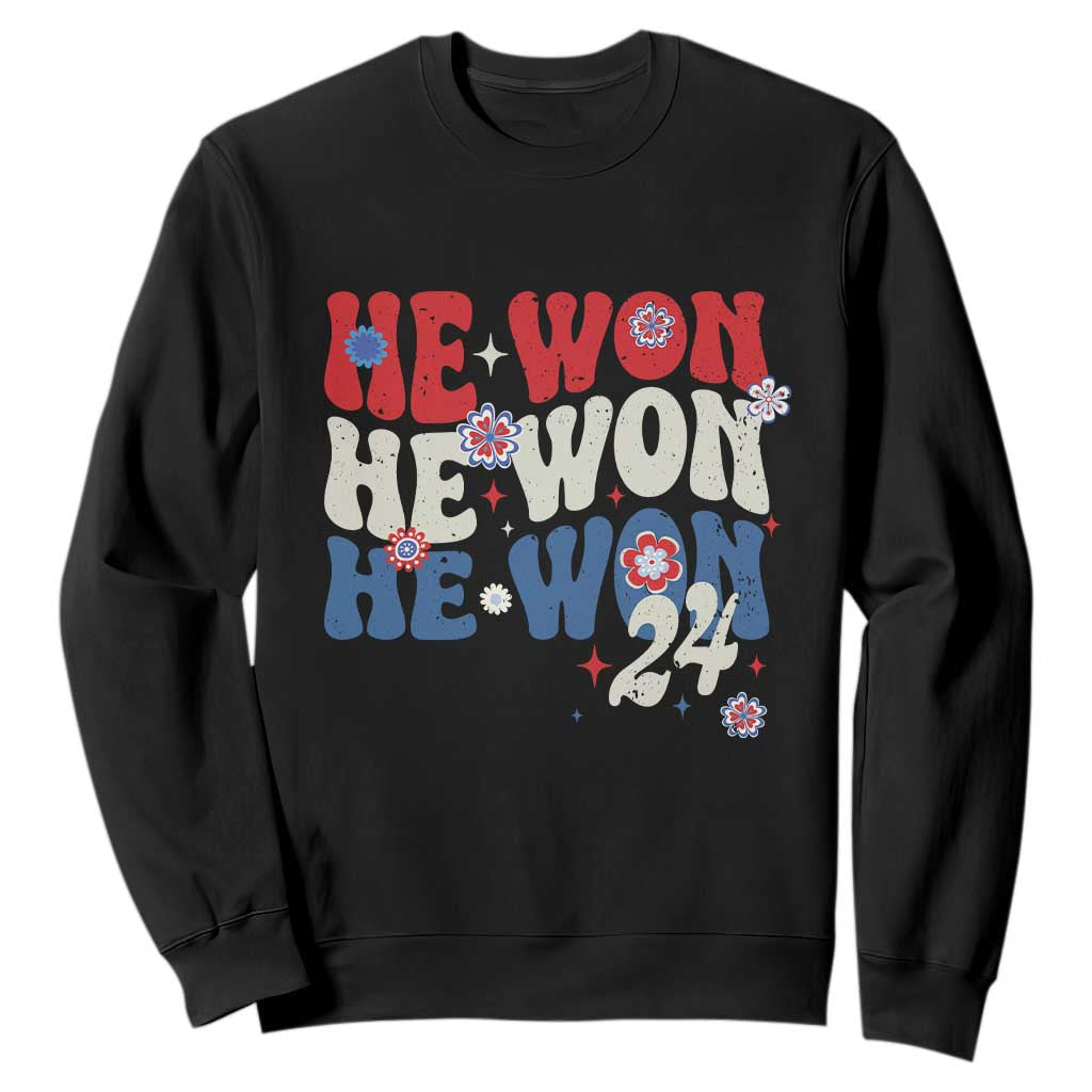 Trump US President He Won 2024 Groovy Retro Sweatshirt TS09 Black Print Your Wear