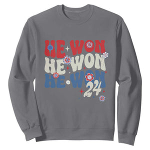 Trump US President He Won 2024 Groovy Retro Sweatshirt TS09 Charcoal Print Your Wear