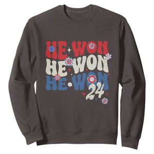 Trump US President He Won 2024 Groovy Retro Sweatshirt TS09 Dark Chocolate Print Your Wear