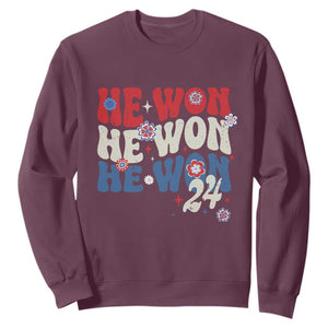 Trump US President He Won 2024 Groovy Retro Sweatshirt TS09 Maroon Print Your Wear