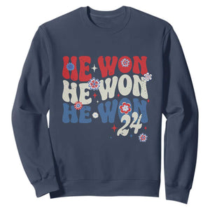 Trump US President He Won 2024 Groovy Retro Sweatshirt TS09 Navy Print Your Wear