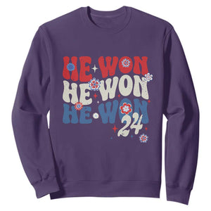 Trump US President He Won 2024 Groovy Retro Sweatshirt TS09 Purple Print Your Wear