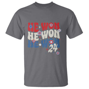 Trump US President He Won 2024 Groovy Retro T Shirt TS09 Charcoal Print Your Wear