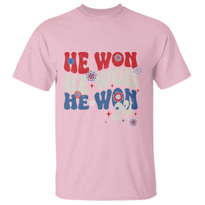 Trump US President He Won 2024 Groovy Retro T Shirt TS09 Light Pink Print Your Wear