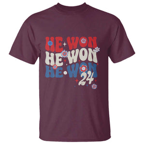 Trump US President He Won 2024 Groovy Retro T Shirt TS09 Maroon Print Your Wear