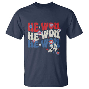 Trump US President He Won 2024 Groovy Retro T Shirt TS09 Navy Print Your Wear