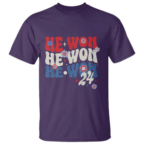 Trump US President He Won 2024 Groovy Retro T Shirt TS09 Purple Print Your Wear