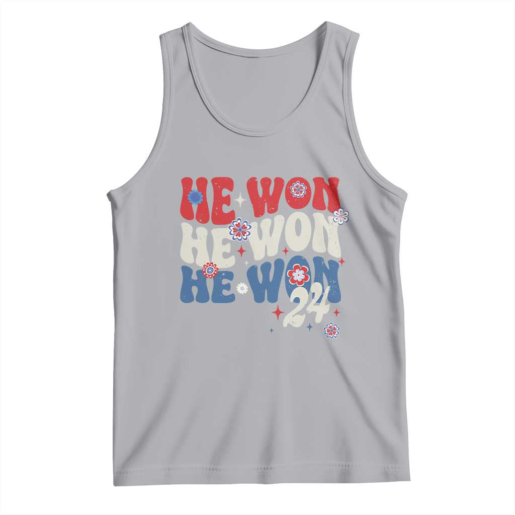 Trump US President He Won 2024 Groovy Retro Tank Top TS09 Athletic Heather Print Your Wear