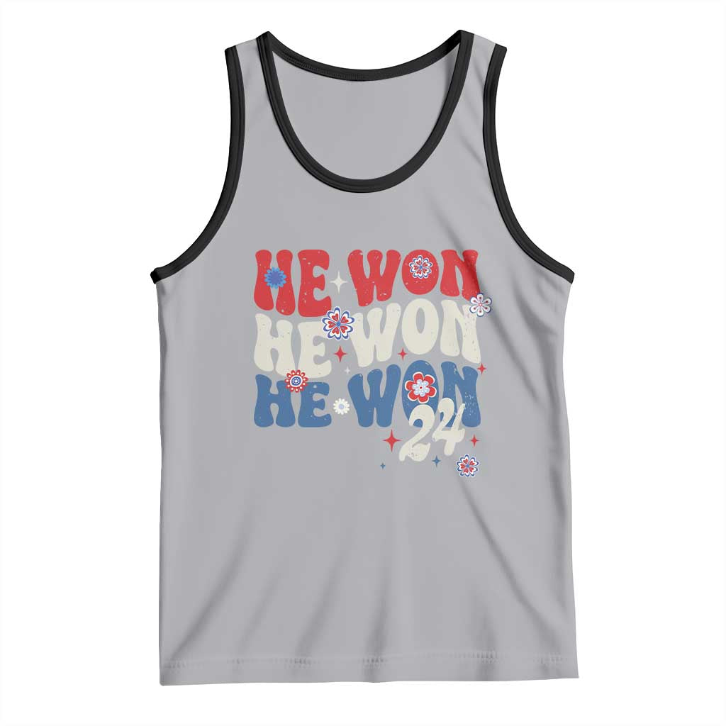 Trump US President He Won 2024 Groovy Retro Tank Top TS09 Athletic Heather Black Print Your Wear