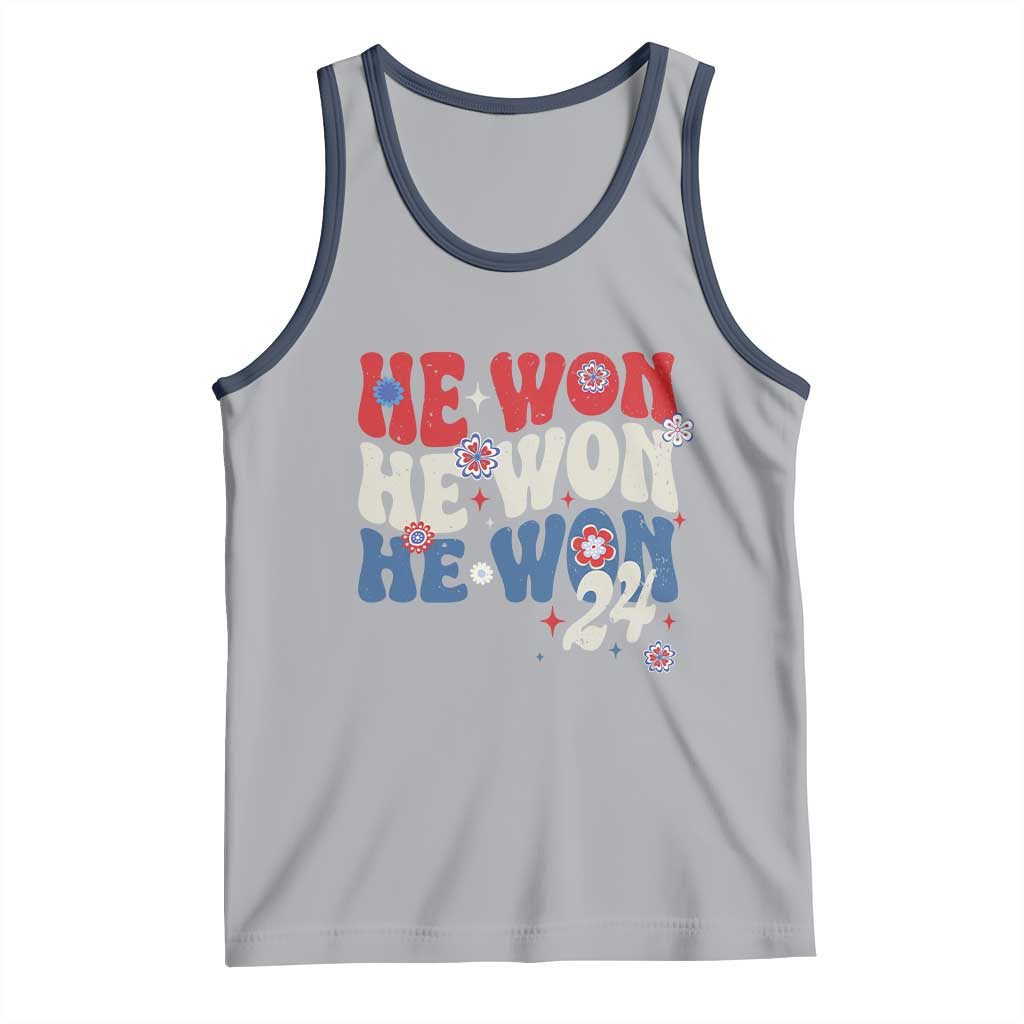 Trump US President He Won 2024 Groovy Retro Tank Top TS09 Athletic Heather Navy Print Your Wear
