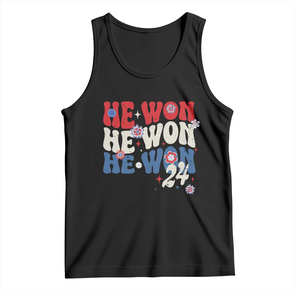 Trump US President He Won 2024 Groovy Retro Tank Top TS09 Black Print Your Wear