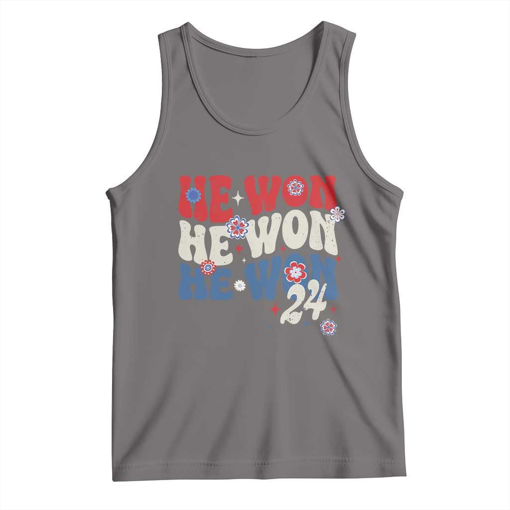 Trump US President He Won 2024 Groovy Retro Tank Top TS09 Deep Heather Print Your Wear