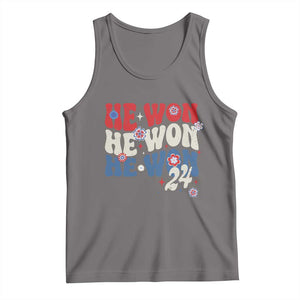 Trump US President He Won 2024 Groovy Retro Tank Top TS09 Deep Heather Print Your Wear