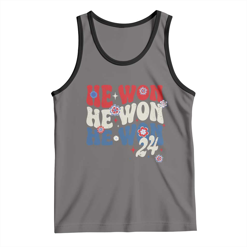 Trump US President He Won 2024 Groovy Retro Tank Top TS09 Deep Heather Black Print Your Wear