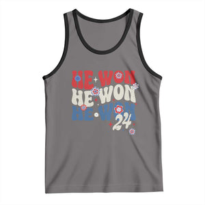 Trump US President He Won 2024 Groovy Retro Tank Top TS09 Deep Heather Black Print Your Wear