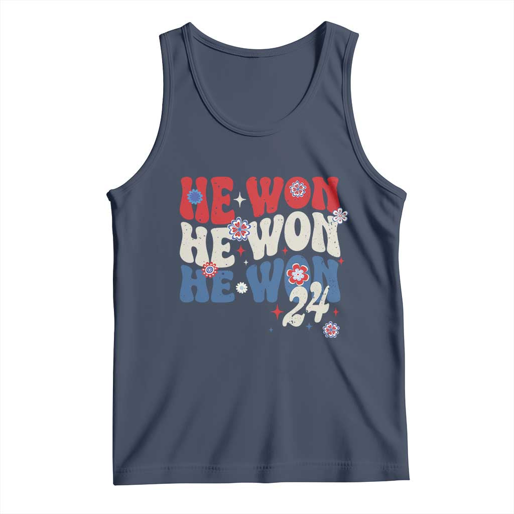 Trump US President He Won 2024 Groovy Retro Tank Top TS09 Navy Print Your Wear